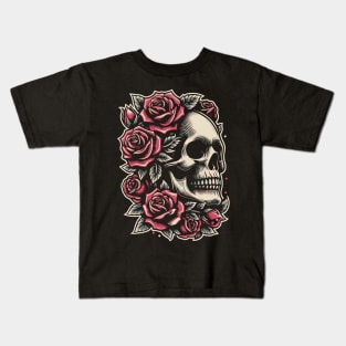 gothic skull with roses Kids T-Shirt